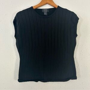 🦋 City Silk Knitwear Vintage Black Short Sleeve Silk Cotton Top Large